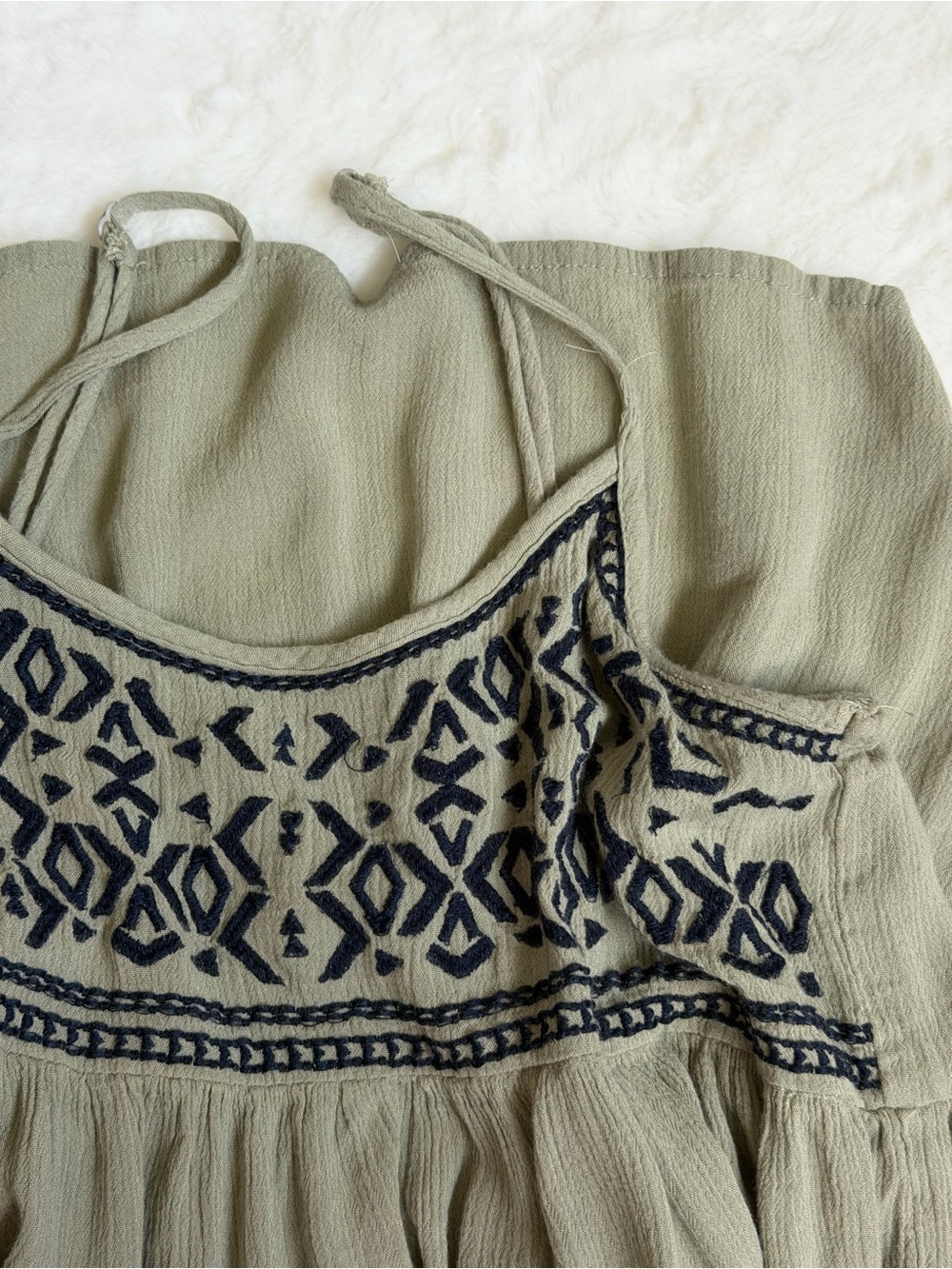 Olive Green Embroidered Tank Top - Picture 3 of 5